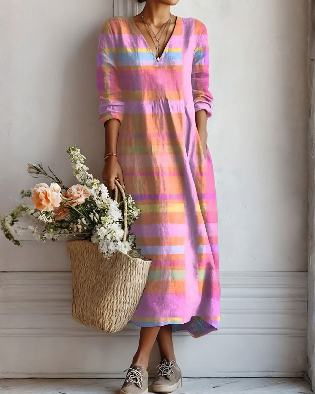 Claudia | Vestido largo fluido multicolor de verano