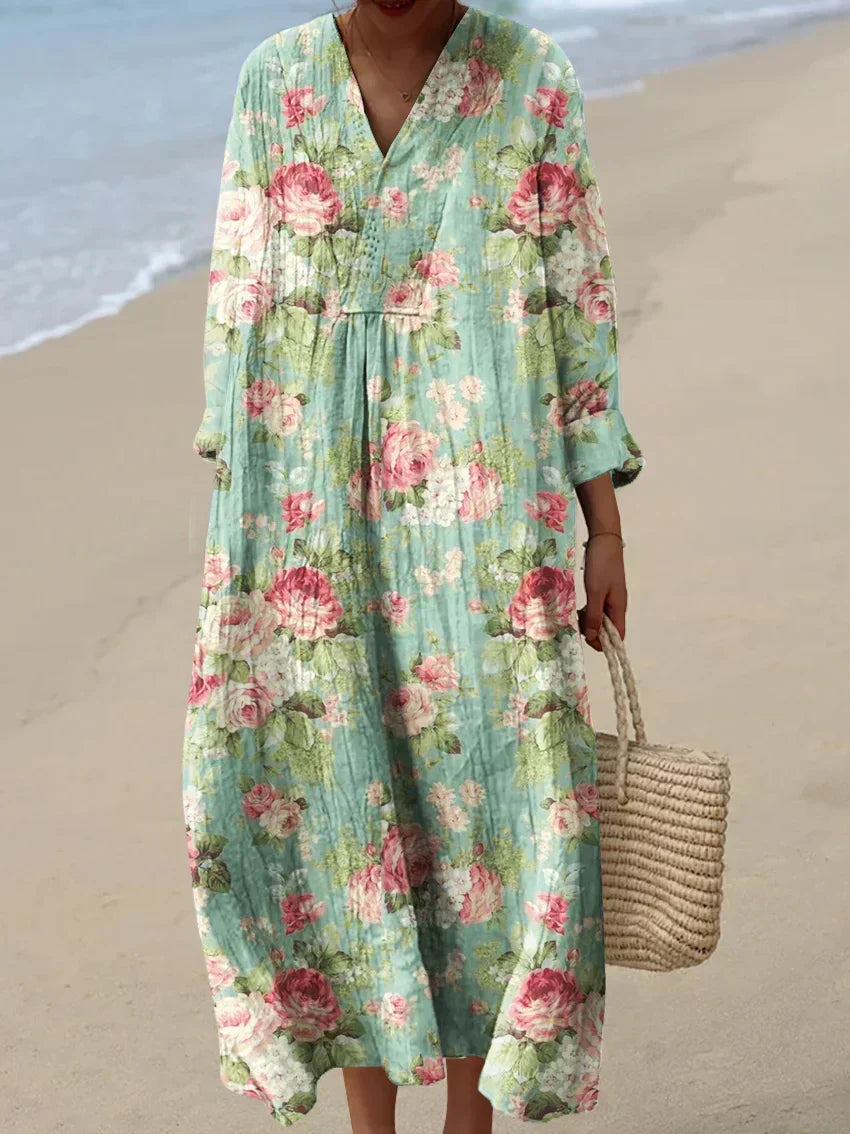 Daniela | vestido fluido verde con estampado floral romántico