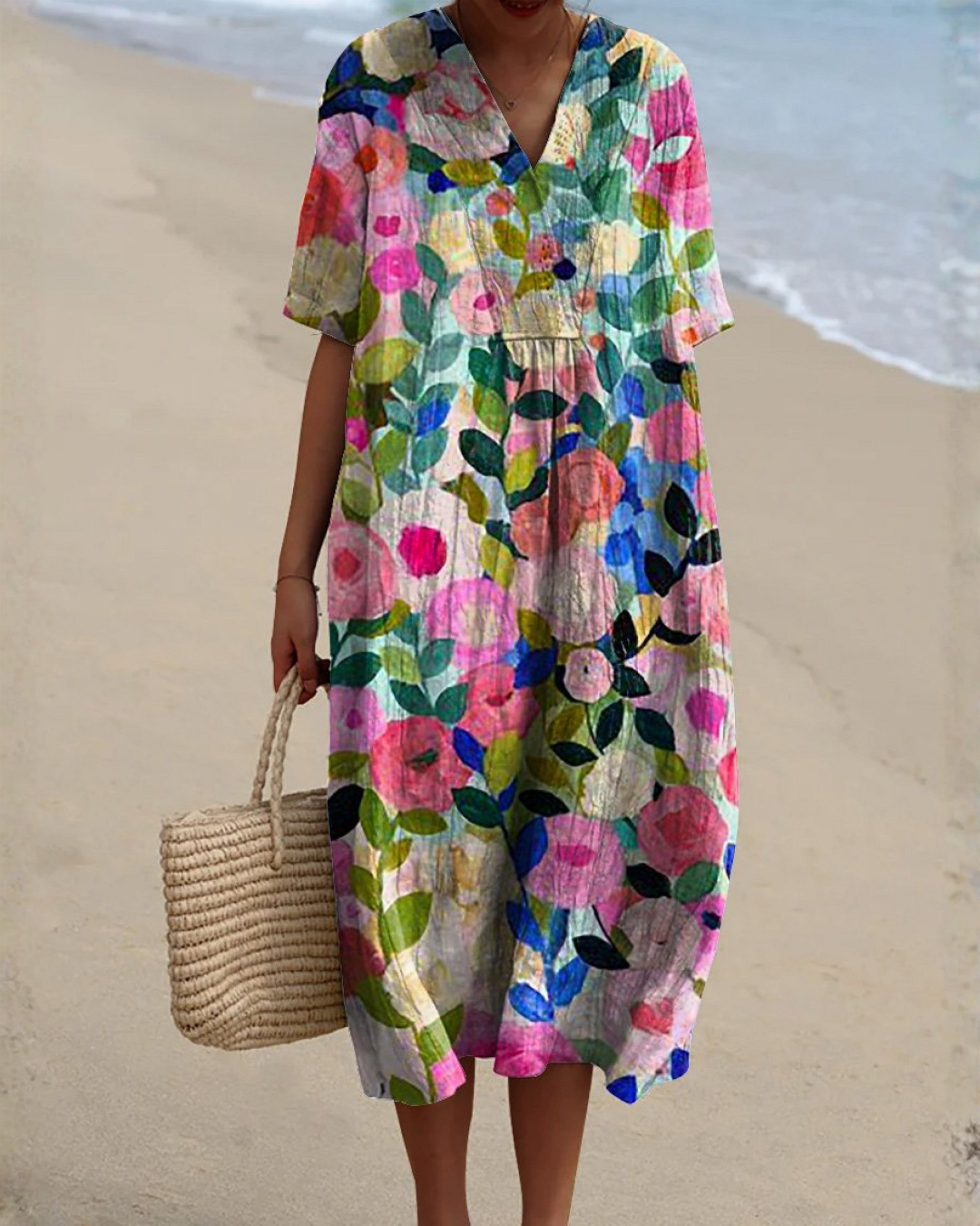 Lina | Vestido fluido con estampado floral multicolor