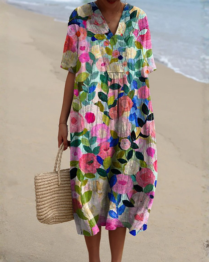 Lina | Vestido fluido con estampado floral multicolor