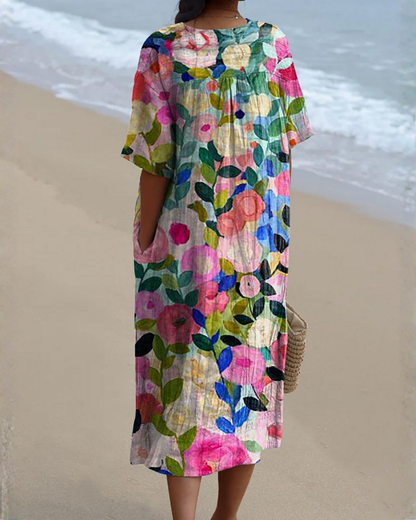 Lina | Vestido fluido con estampado floral multicolor