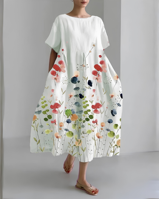 Beatriz | Vestido midi fluido blanco con estampado floral delicado