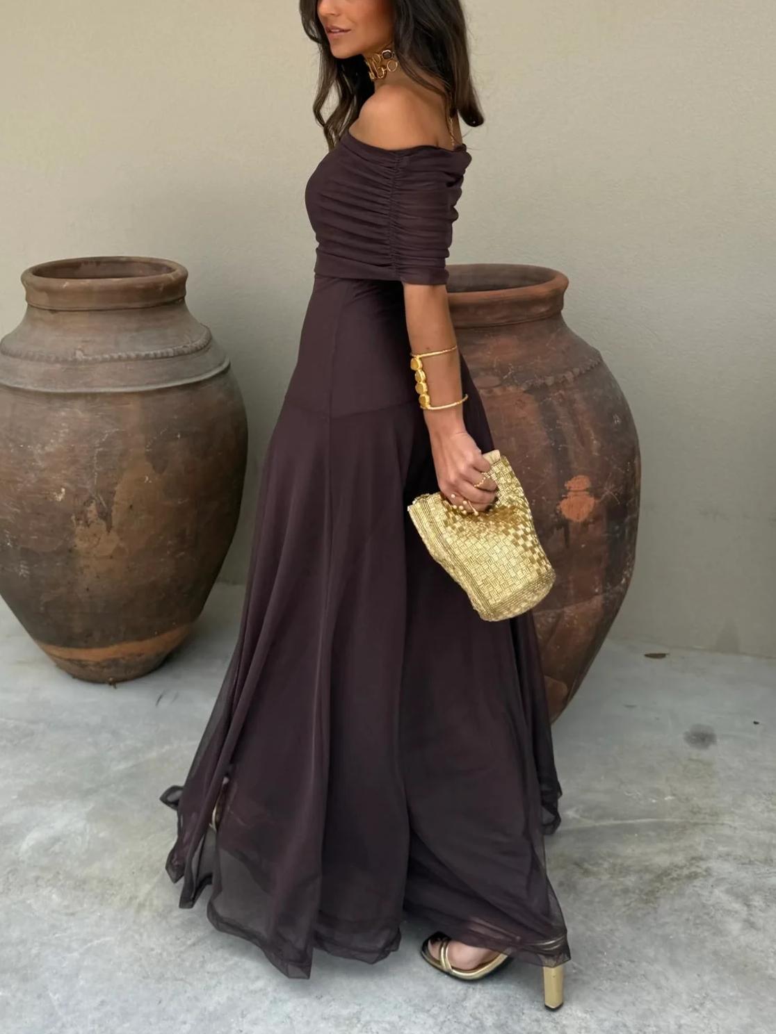 Alessia | Vestido fluido con escote bardot