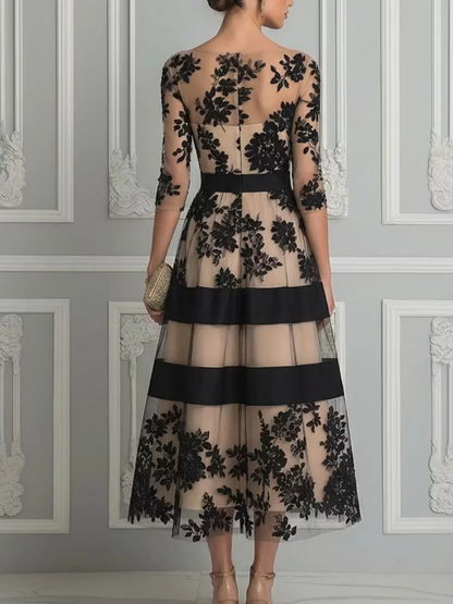 Rocío | Vestido Midi Elegante de Encaje Negro