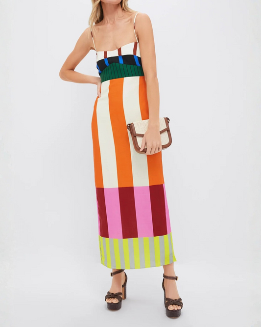 Mara | Vestido maxi de rayas multicolor