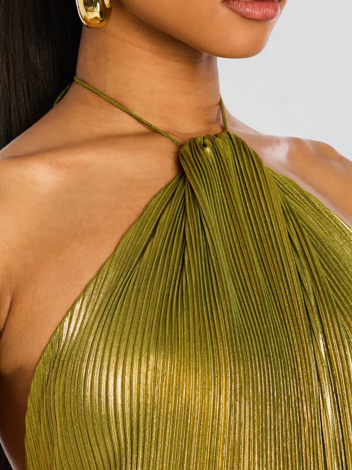 Lara | Vestido maxi halter metalizado elegante