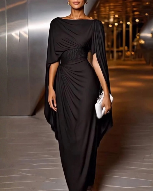 Marina | Vestido maxi drapeado con capa elegante