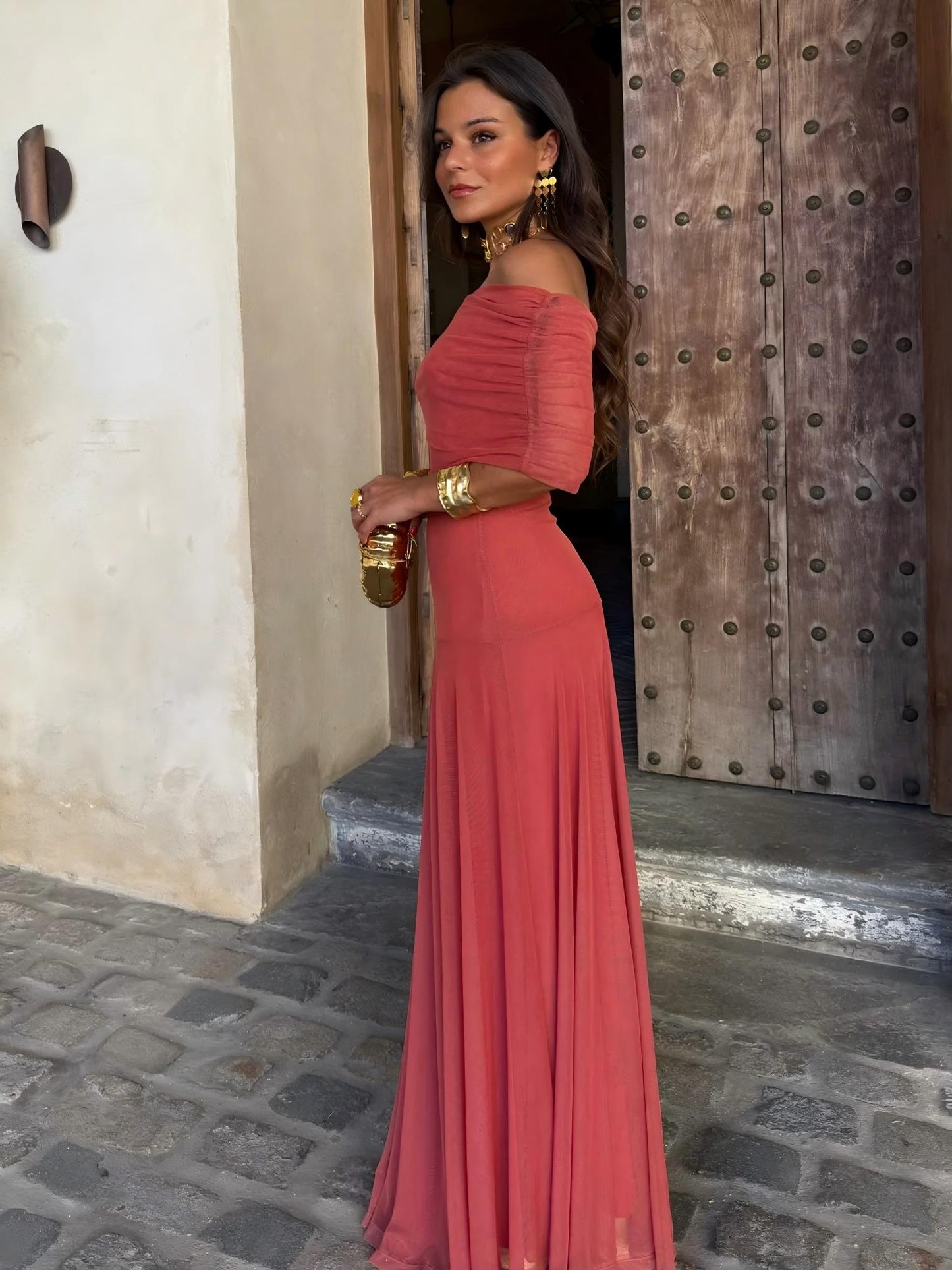 Alessia | Vestido fluido con escote bardot