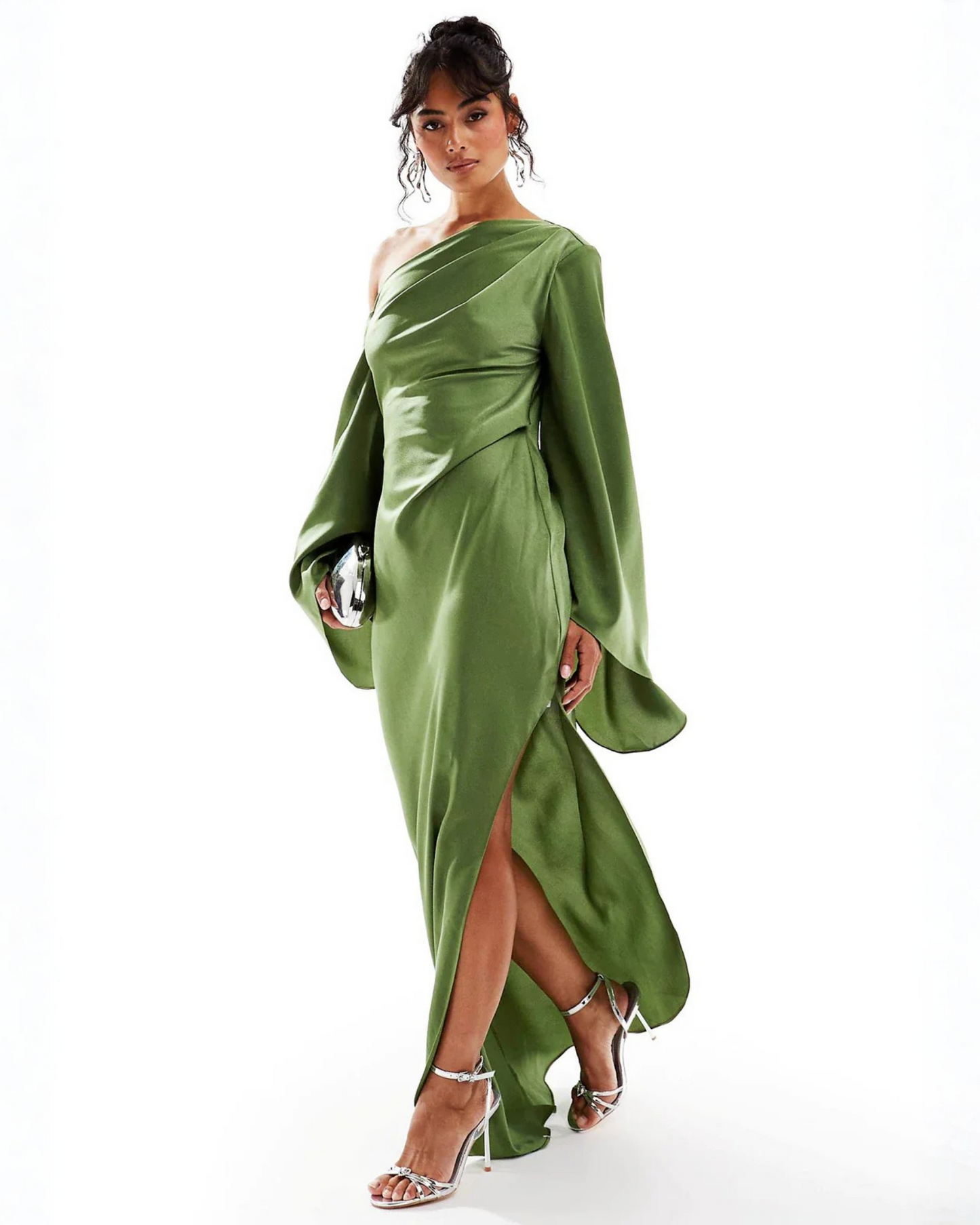 Paloma | Vestido maxi asimétrico satinado con manga fluida