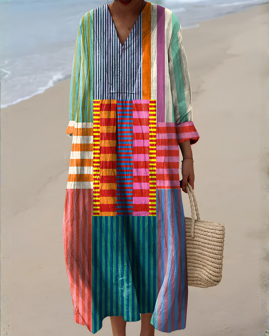 Natalia | Vestido multicolor con diseño patchwork moderno