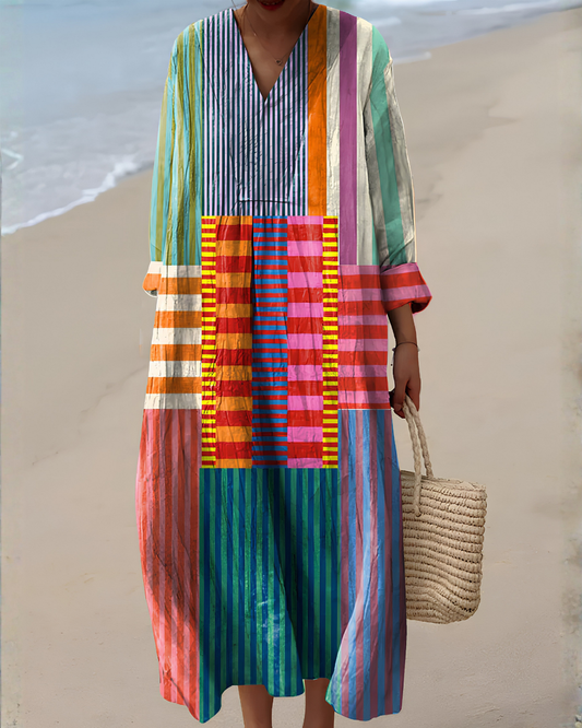 Natalia | Vestido multicolor con diseño patchwork moderno
