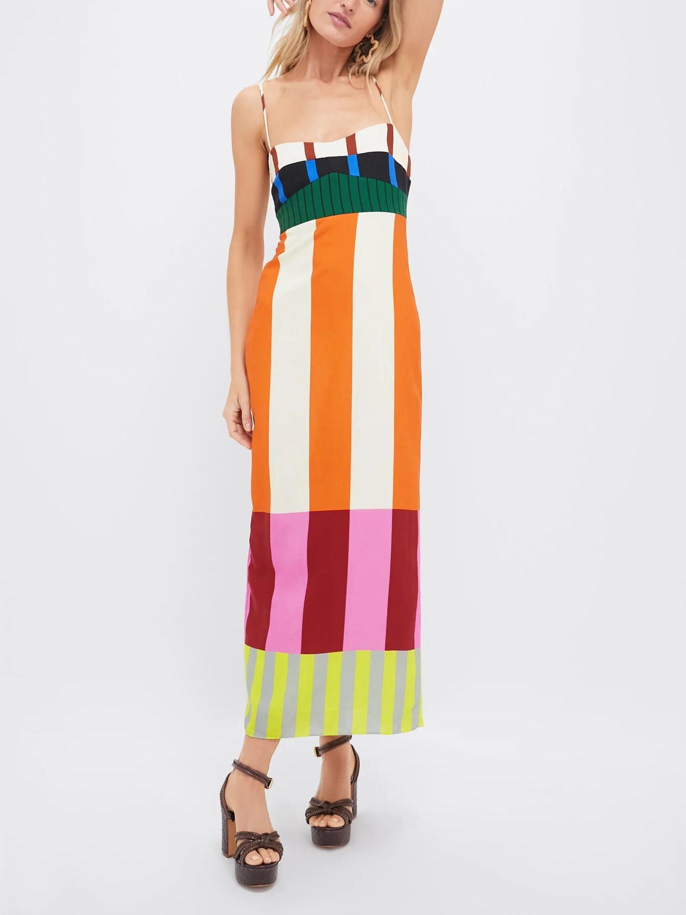 Mara | Vestido maxi de rayas multicolor