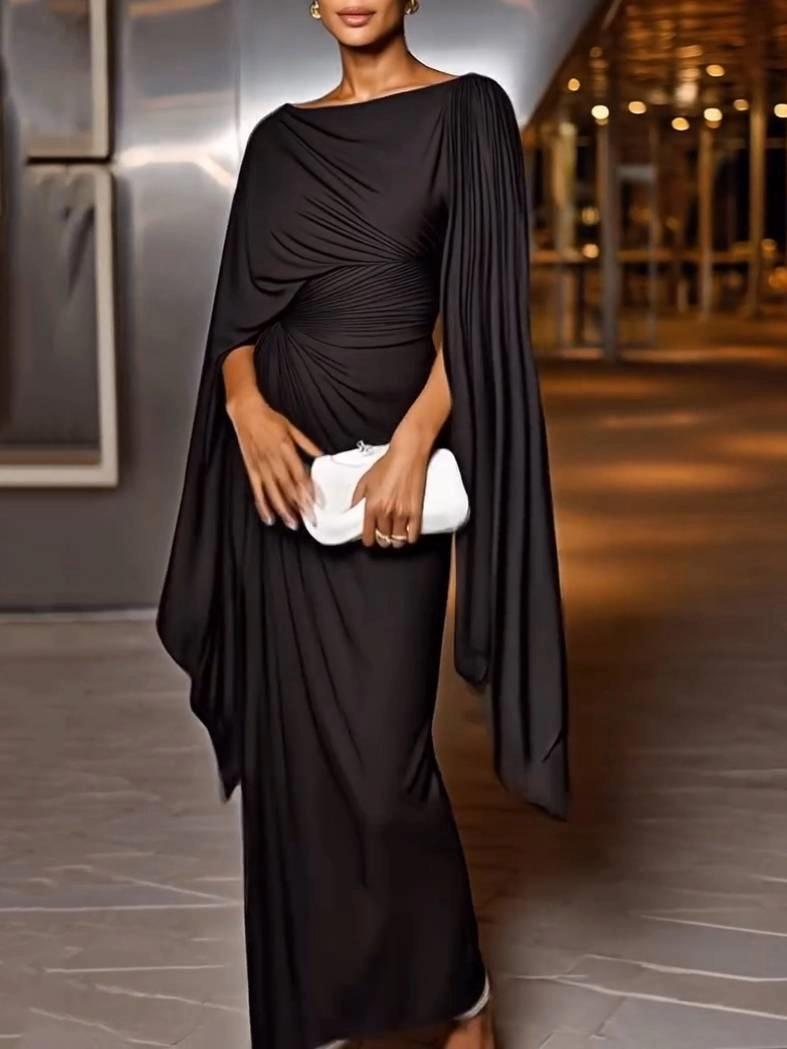 Marina | Vestido maxi drapeado con capa elegante