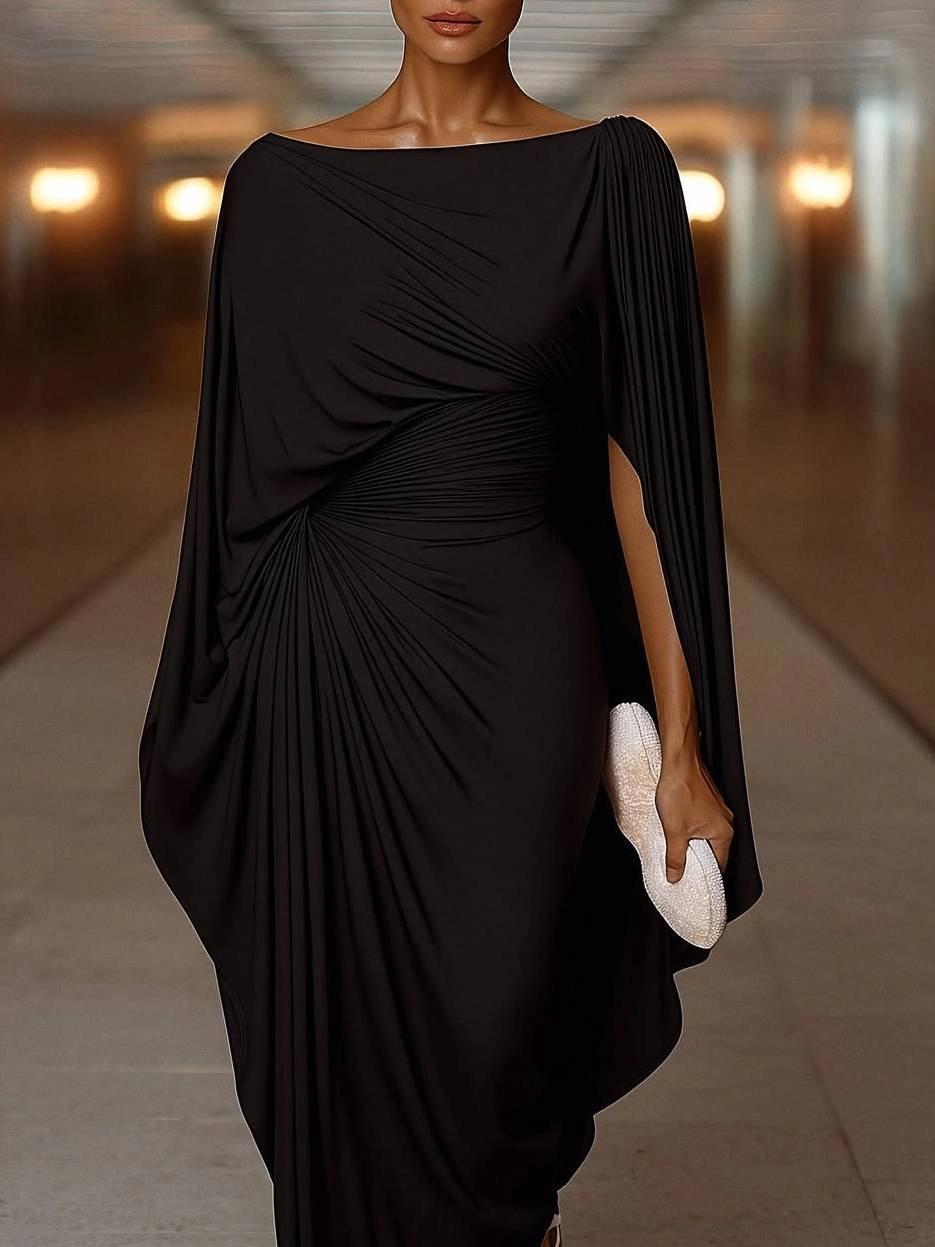 Marina | Vestido maxi drapeado con capa elegante