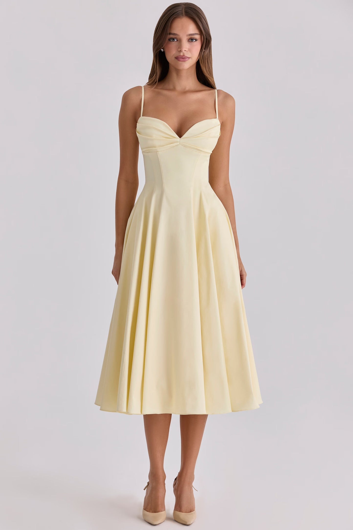 Delali | Vestido midi de algodón Pima con busto fruncido