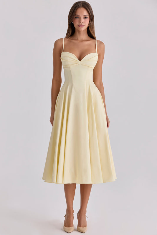Delali | Vestido midi de algodón Pima con busto fruncido