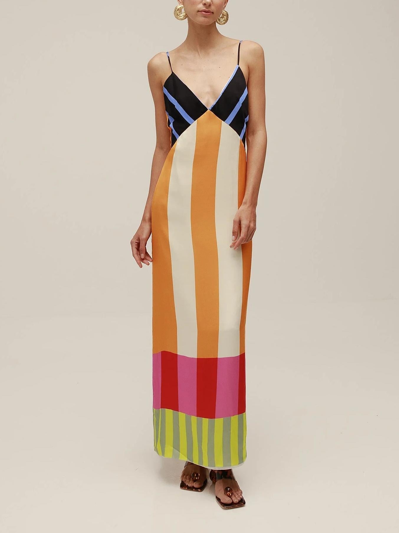 Mara | Vestido maxi de rayas multicolor