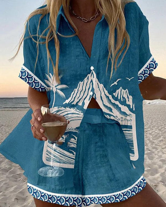 Marina | Conjunto veraniego con paisaje tropical en tonos azul océano