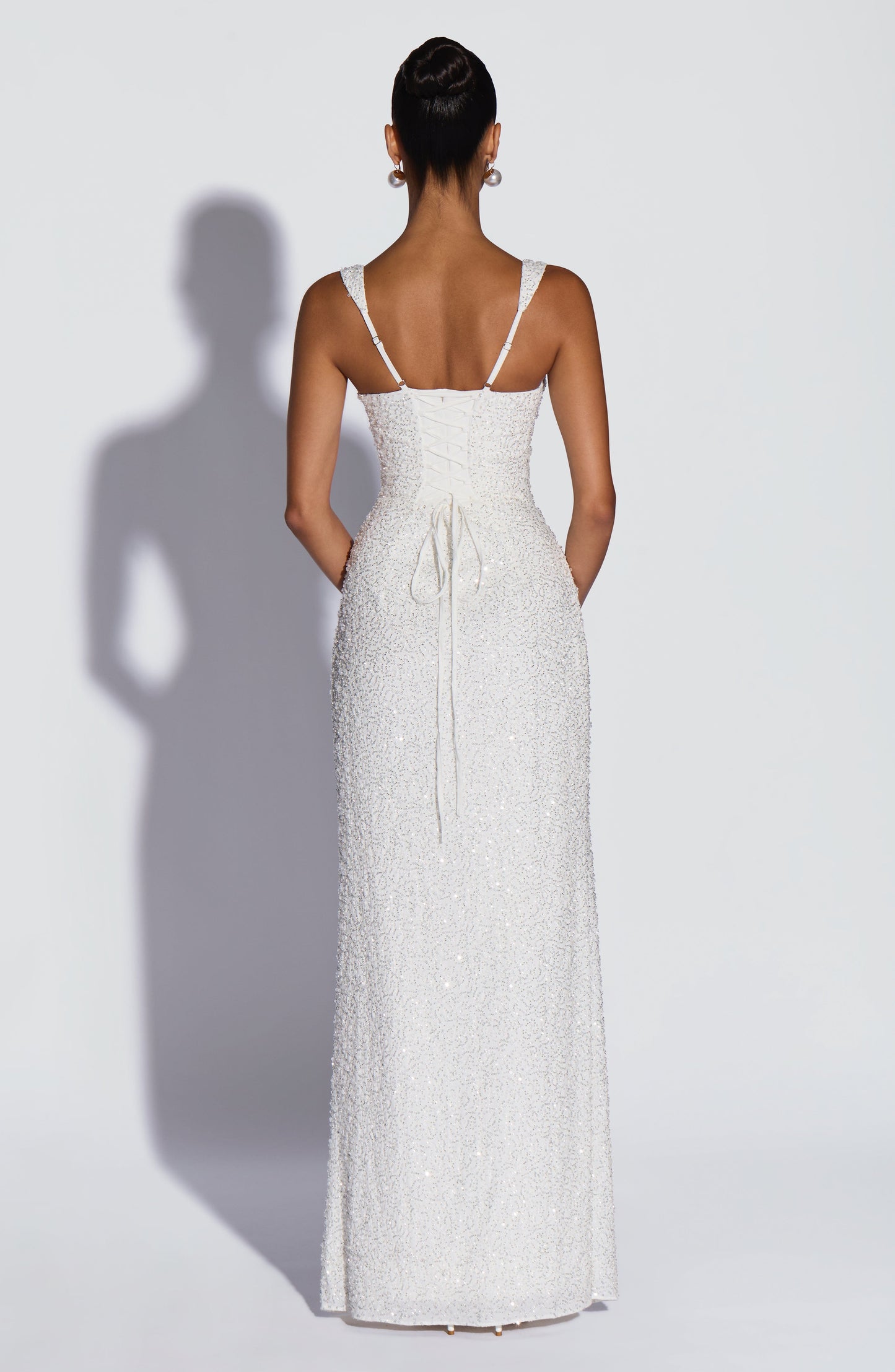 Nayara | Vestido largo blanco con marfil brillante