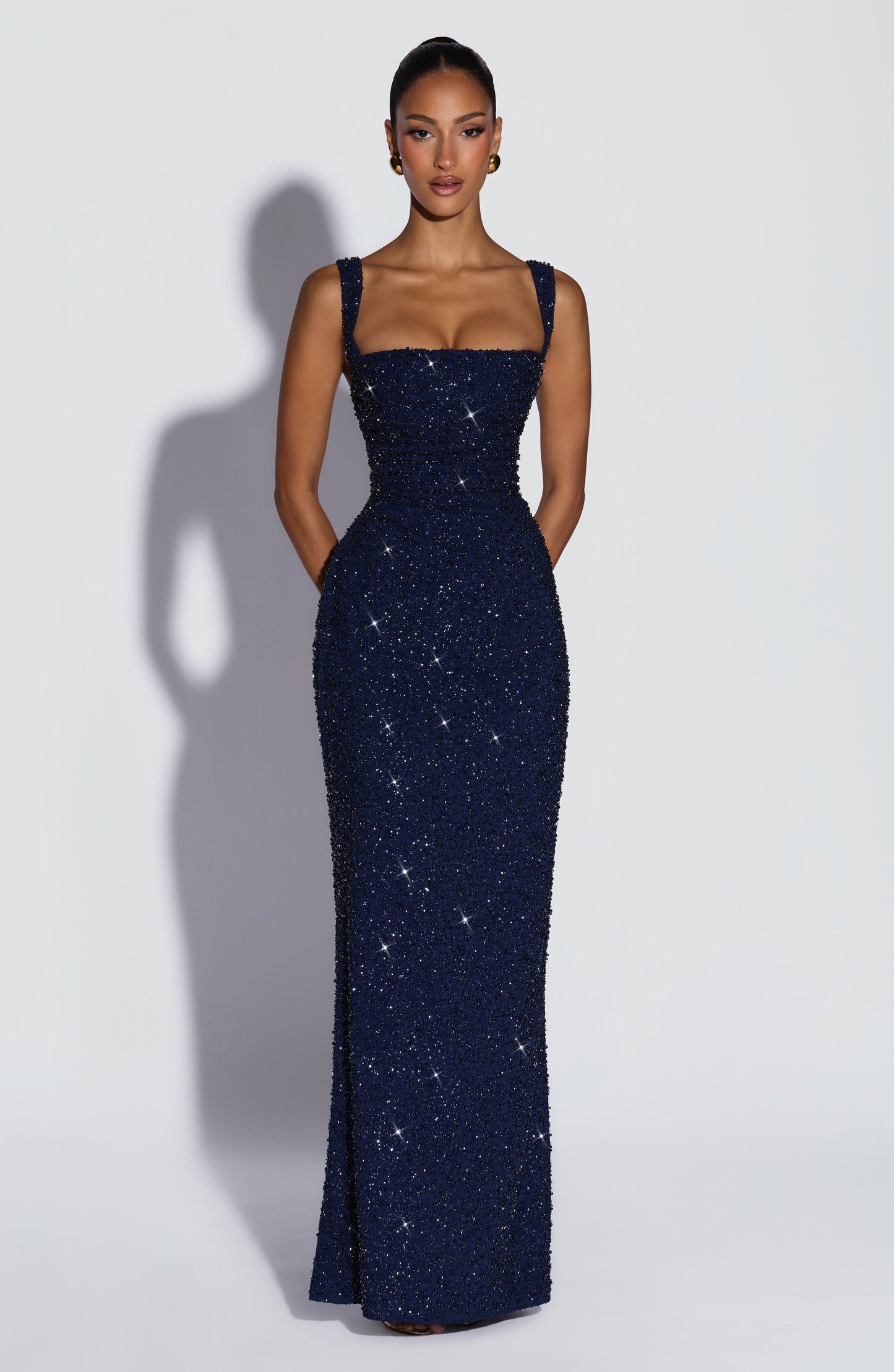 Nayara | Vestido largo blanco con marfil brillante
