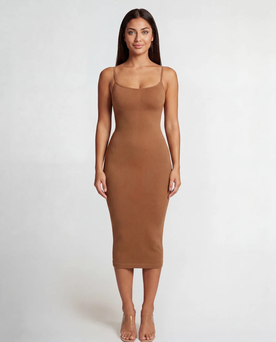 Vestido esculpido midi - sin costuras con escote en V