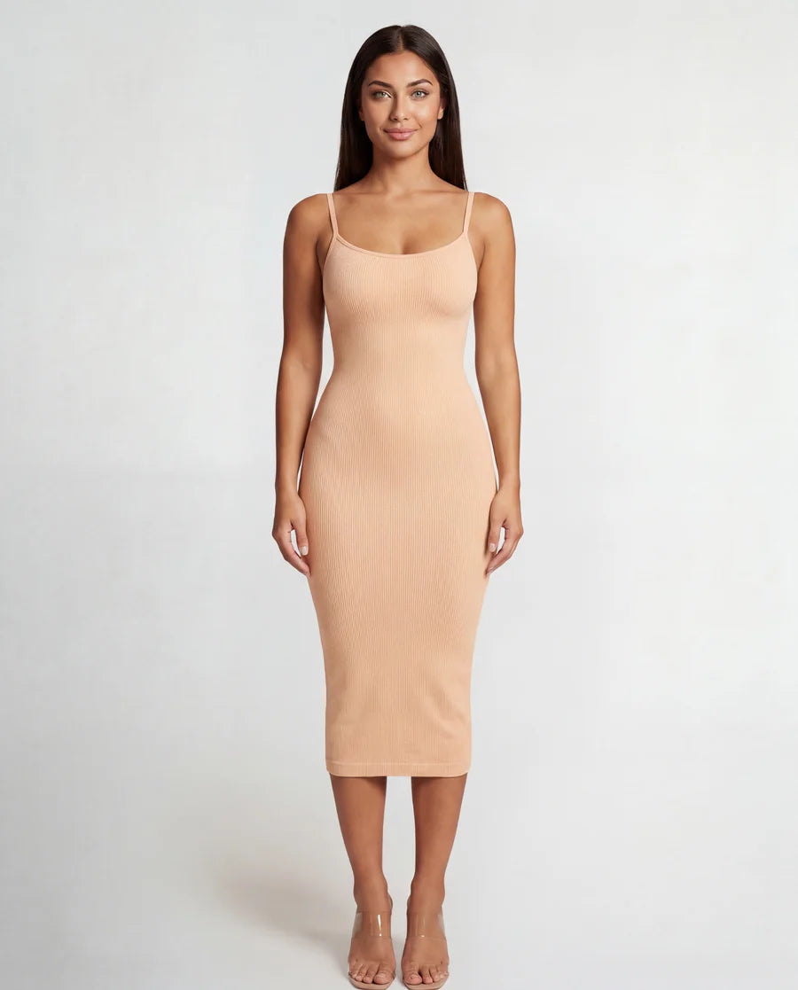 Vestido esculpido midi - sin costuras con escote en V