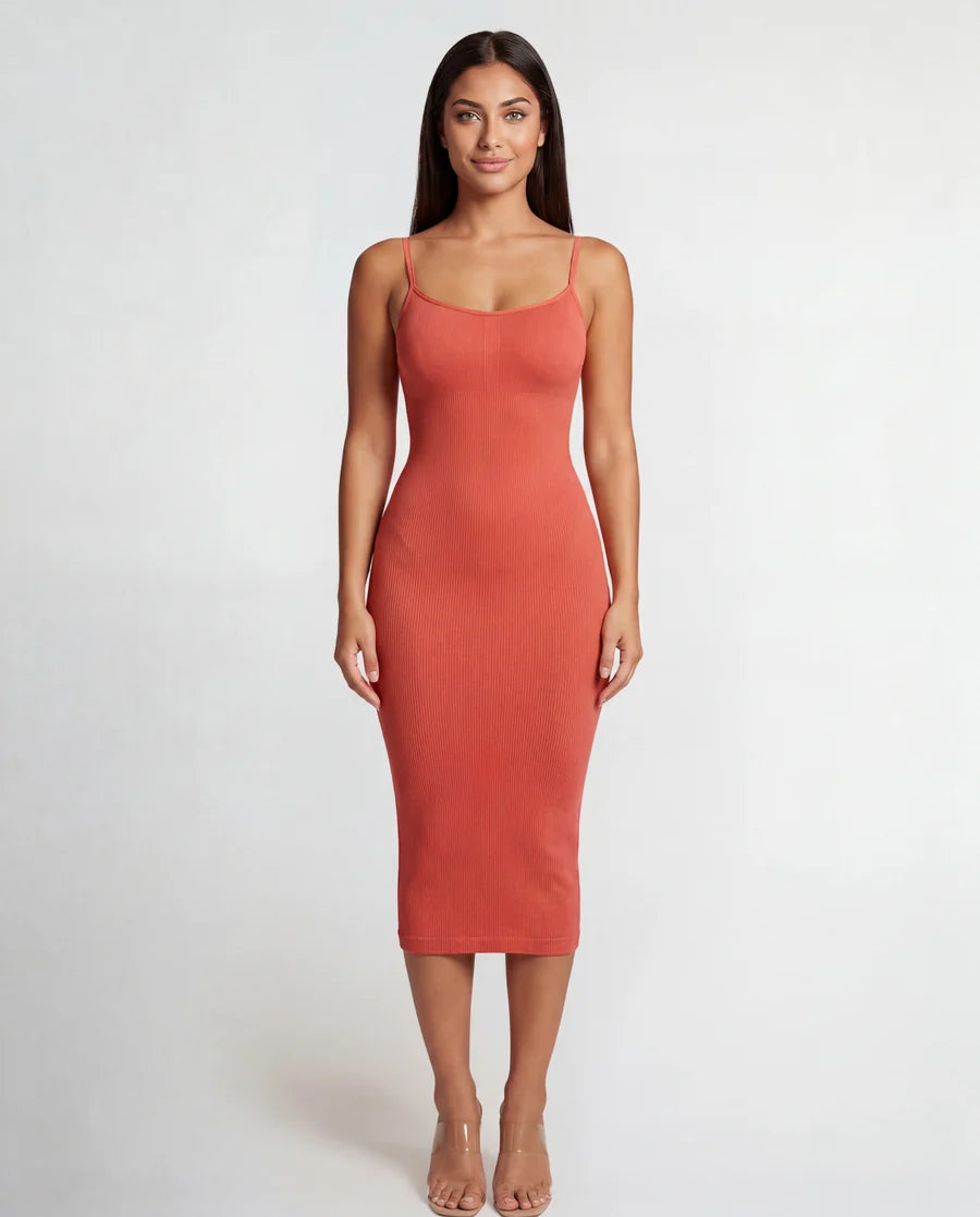 Vestido esculpido midi - sin costuras con escote en V
